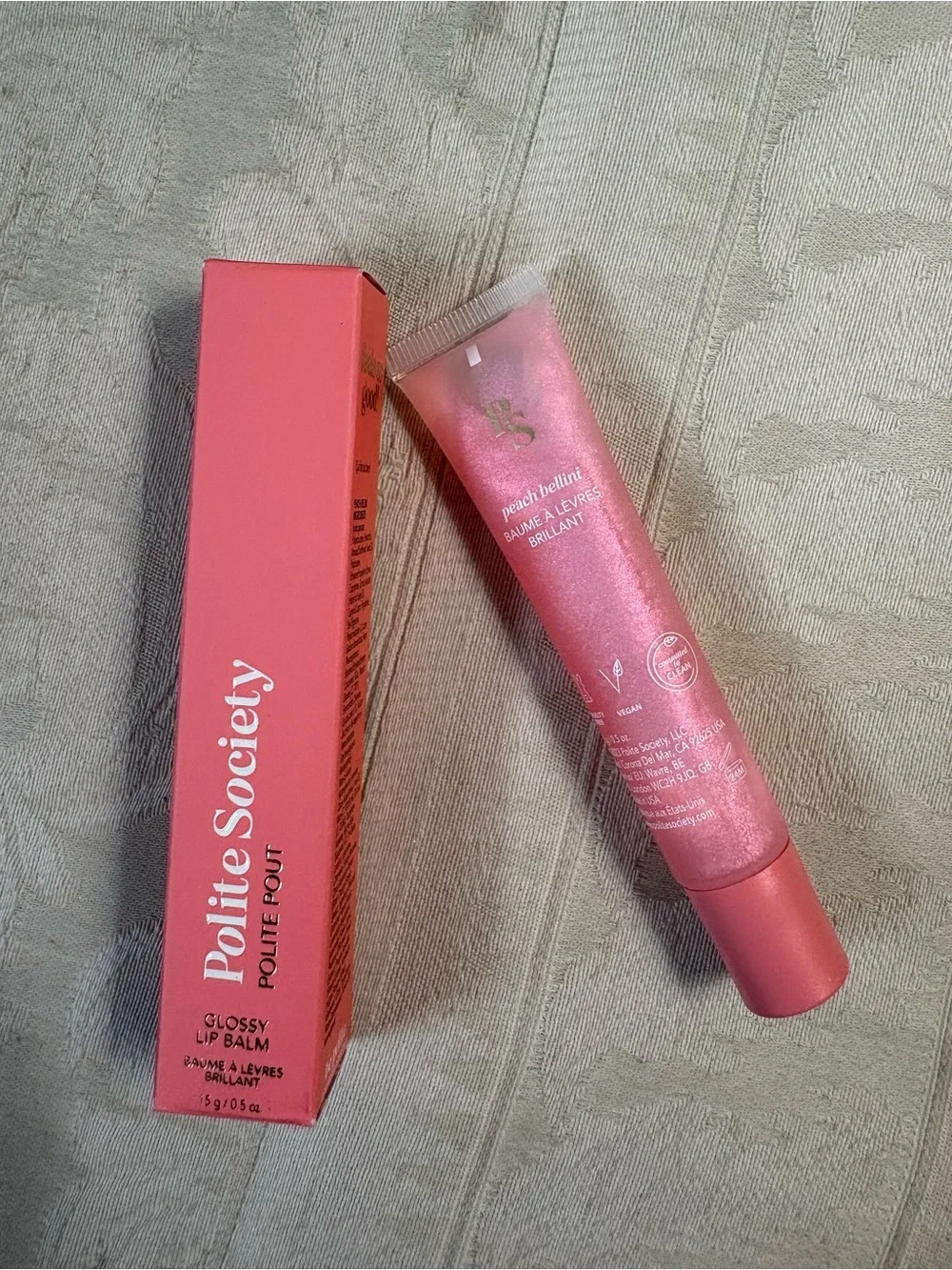 Polite Society Polite Pout Tinted Lip Balm Lipgloss in Peach Bellini BNIB
